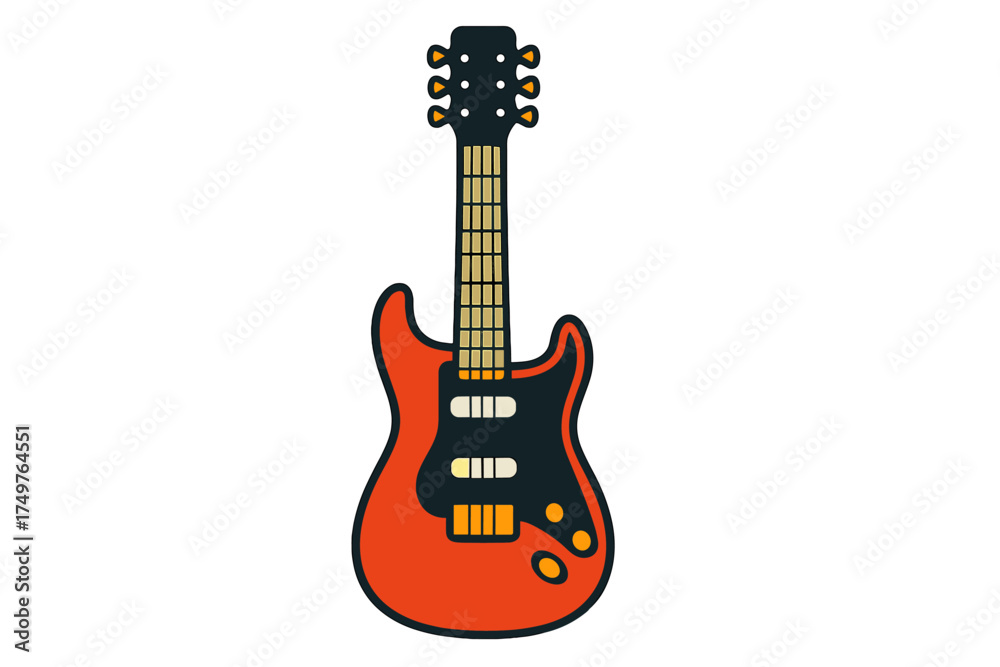 Obraz premium Stylized electric bass guitar icon with orange and dark blue body