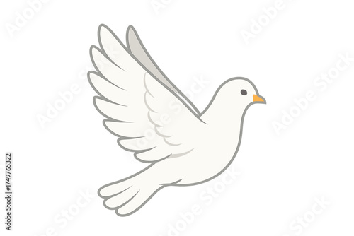 Stylized white dove bird in flight with outstretched wings