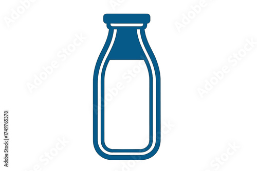 Simple blue outline icon of a glass milk bottle with cap