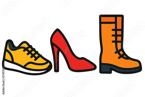 Collection of casual, formal, and professional shoe icons for various occasions