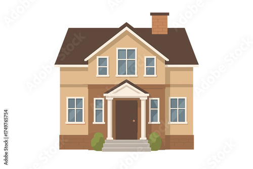 Traditional two-story suburban house facade with front porch