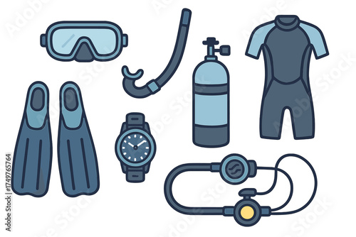 Essential Scuba Diving Equipment Icons for Underwater Exploration