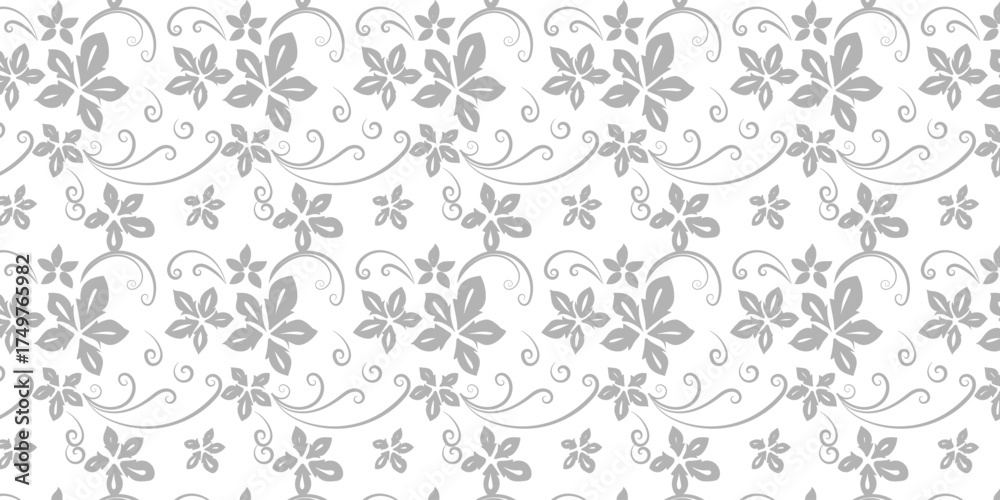 Obraz premium Elegant Floral Pattern Seamless Design of Delicate Leaves and Swirls, Perfect for Backgrounds and Decorative Projects