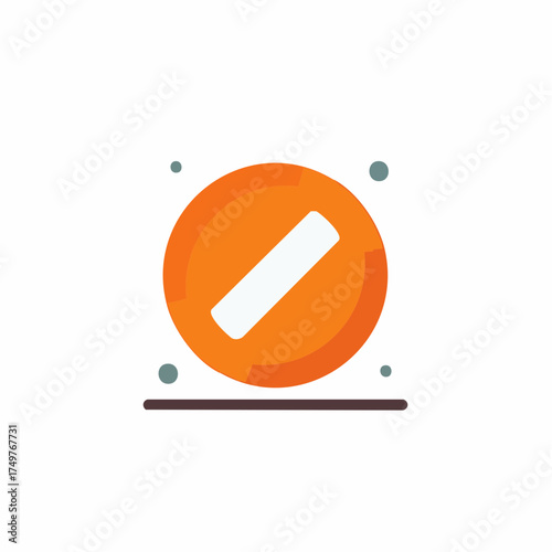 Orange circle with white diagonal line and small dots graphic element