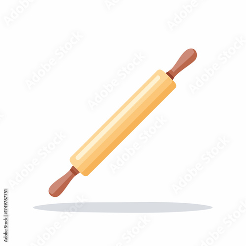 Wooden rolling pin illustration for dough preparing and bakery equipment concept