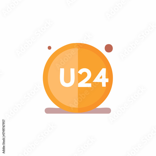 Round Orange Icon with Text U24 and Decorative Dots