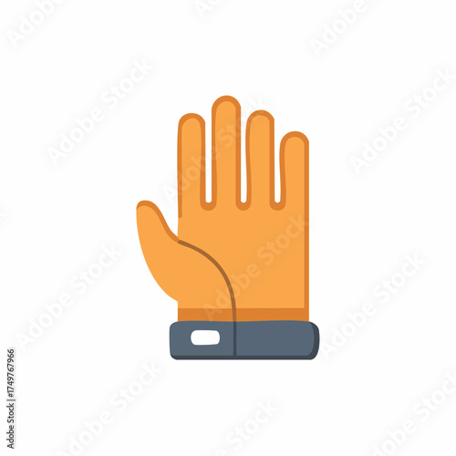Stylized orange work glove with five fingers open flat palm raised forward