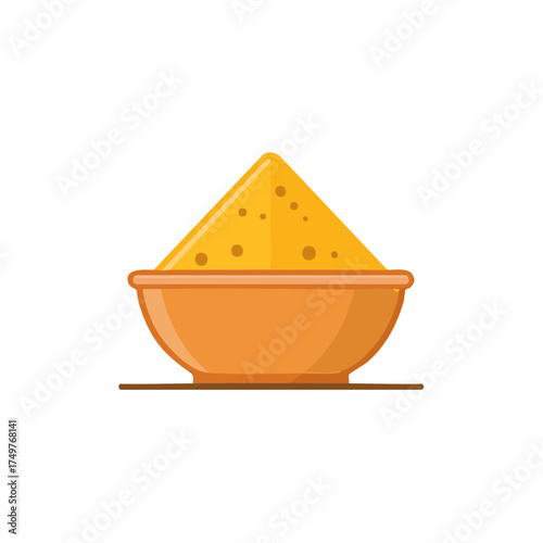 Turmeric powder pile in bowl, culinary spice ingredient, food concept