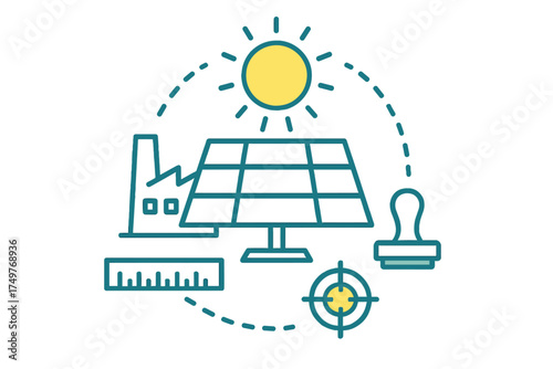 Solar energy production and quality control concept icons