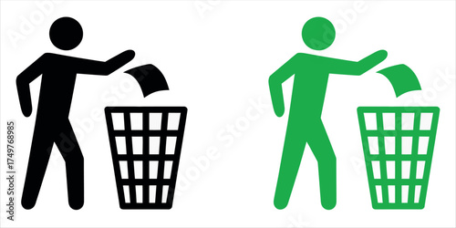 Green and black Recycling Trash Can vector illustration. Graphic for cleanliness, garbage disposal, and public hygiene.