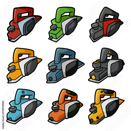 colorful cartoon electric planers collection set illustration