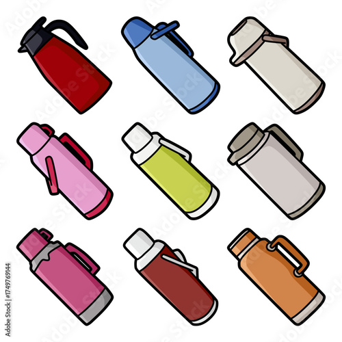 colorful cartoon thermos bottles collection set