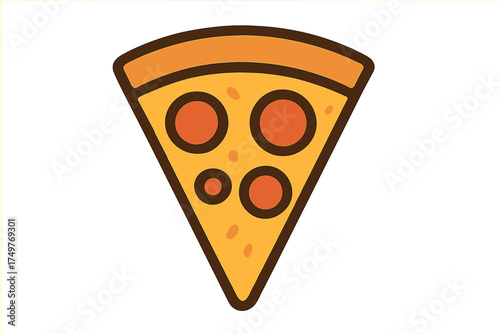 Simple pepperoni pizza slice icon with thick outline