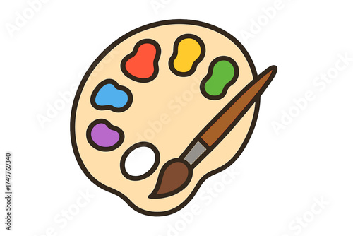 Artist paint palette with colorful dabs and paintbrush icon