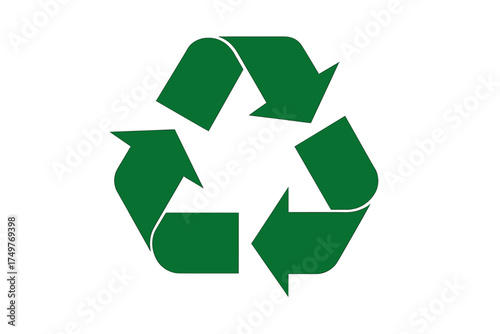 Universal recycling symbol with three chasing arrows in green color