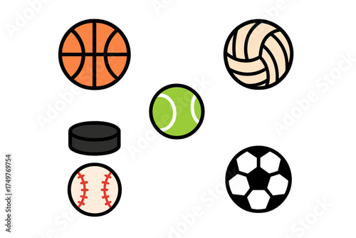 Various sports balls and equipment icons collection