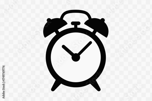Minimalist black and white alarm clock silhouette icon