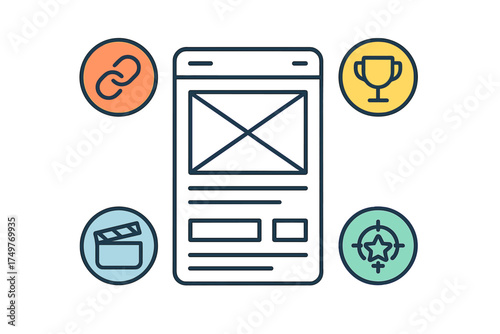 Mobile application wireframe icons set for content strategy and media planning