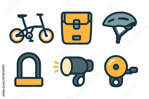 Essential bicycle accessories icons for safe urban cycling