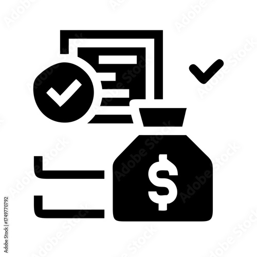Financial document and money bag icon, vector design