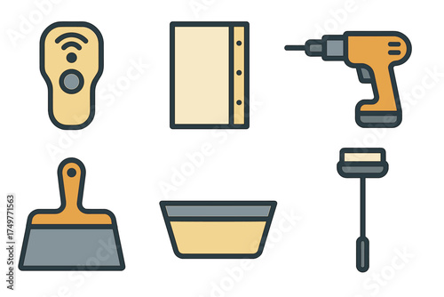 Set of home improvement and construction tool icons for renovation projects