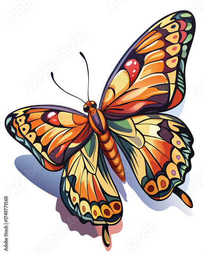 Butter fly, flying , real print Style, white background