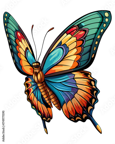Butter fly, flying , real print Style, white background