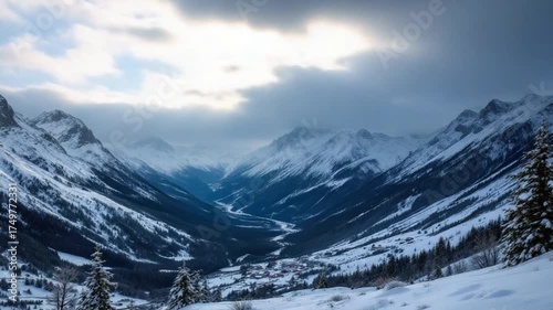 Wallpaper Mural Snowy Mountain Valley - A Winter Wonderland Adventure. Torontodigital.ca