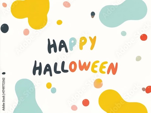 Colorful abstract Happy Halloween greeting with playful shapes  