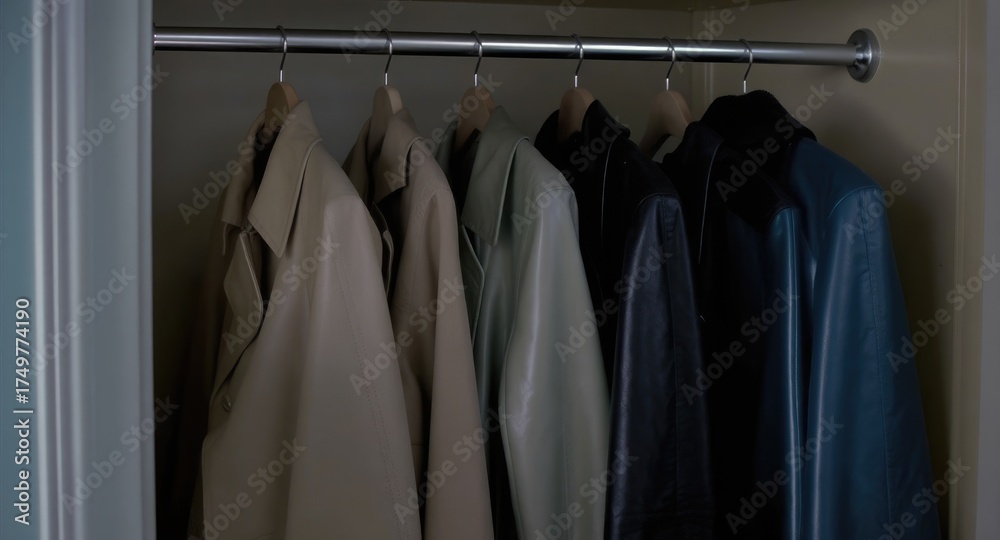 Obraz premium Coats hanging in a closet.