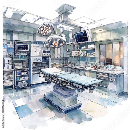 watercolor of Operating Room, vector, isolated on a white background.