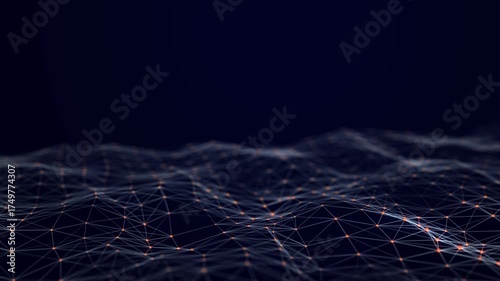 The flow of particles in a dynamic wave. Data visualization. Abstract dark background. 3D rendering.
