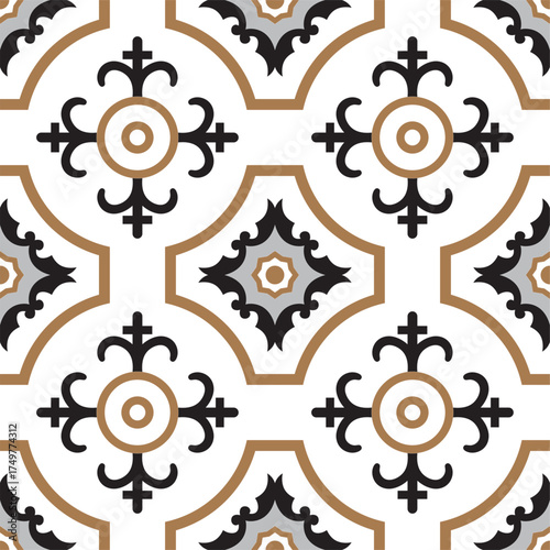 Elegant decorative pattern with geometric motifs and neutral tones, perfect for adding a touch of class to any design or project, timeless vintage vibe