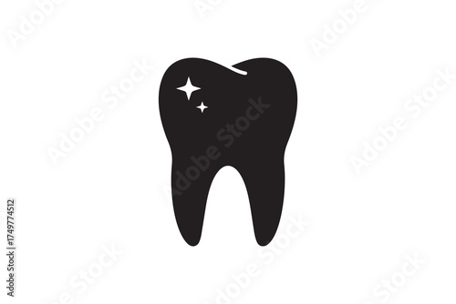 Sparkling Clean Tooth Silhouette Icon Dental Clinic Logo Black Vector