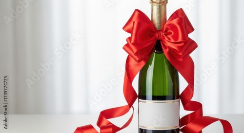 Elegant green bottle adorned with a luxurious red satin ribbon bow