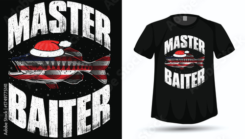 Master Baiter - Funny Christmas Fishing Humor T-Shirt Design with USA Flag Fish Graphic