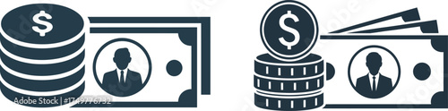 Stack of Coins and Dollar Bill Finance Icon

