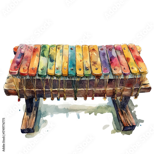 Marimba, watercolor vector, isolated on a white background.