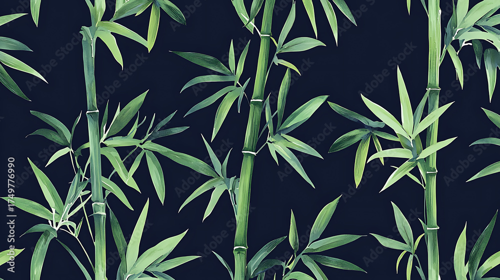 Fototapeta premium A black and green bamboo plant with green leaves
