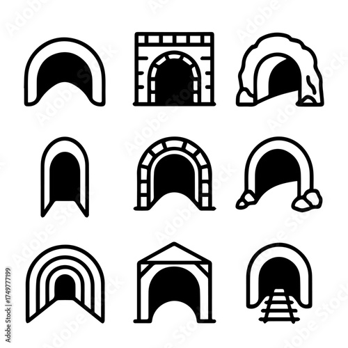set of outline icons tunnels vector on a white background
set of 9 line icons, vector, on a white background
