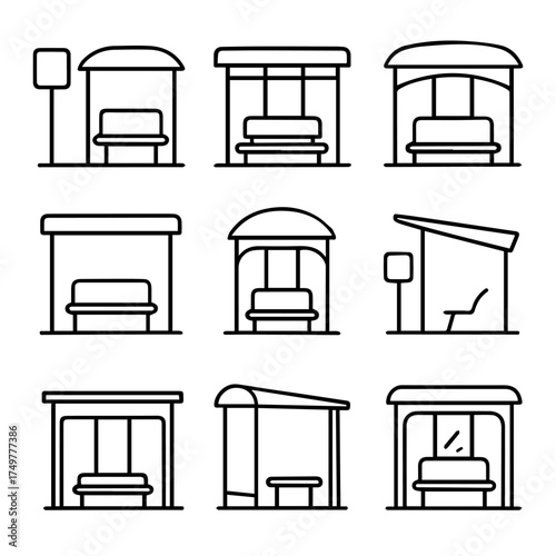 set of outline icons bus stops vector on a white background
set of 9 line icons, vector, on a white background