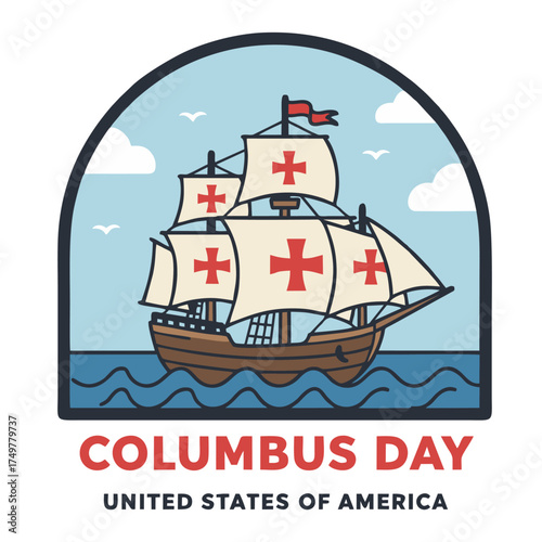 Historical Ship & Columbus Day Emblem