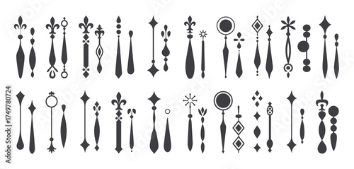 Analog Clock Hands Icons Set,  Black Arrows for Watches and Clocks, Hour and Minute Pointers, Time Indicator Collection, Classic Minimal Design Elements