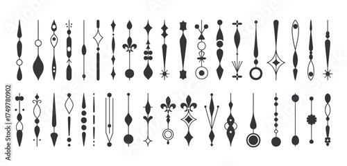 Clock Hands Vector Set – Black Watch Pointers, Hour and Minute Arrows, Analog Time Icons, Isolated Monochrome Clock Elements in Various Shapes and Sizes Illustration