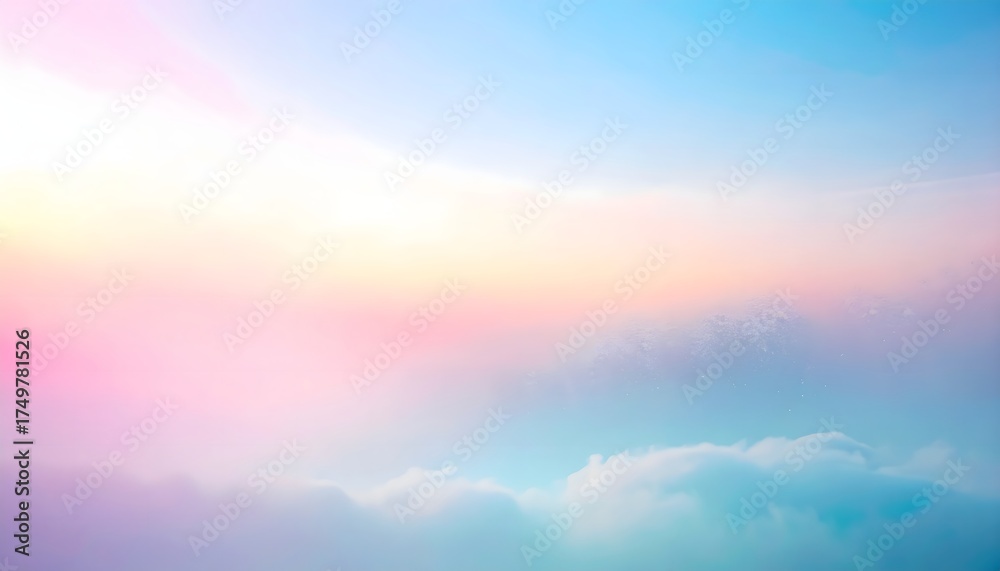 Obraz premium Delicate blur gradient, pale pink transitioning into ivory and powder blue, layered with soft clouds for an ethereal atmosphere