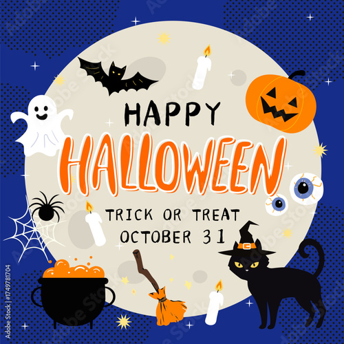 Halloween blue elements collection in flat design poster