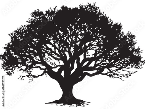 Mystical Crossroads Tree Artwork for Fantasy Themes in 2D Vector Line Art