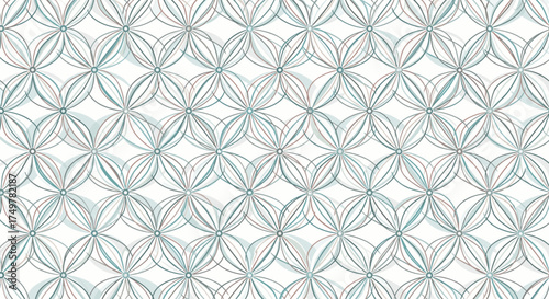 A delicate repeating geometric pattern with faint floral or petal shapes creating a subtle yet intricate background design.