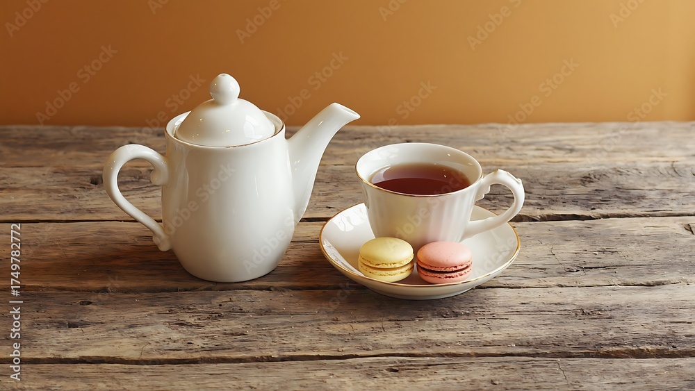 Fototapeta premium Tea time with macarons