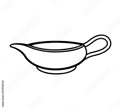 Gravy jug line art vector, kitchen utensil drawing, minimal sauce container sketch, elegant tableware outline, cooking dish design, restaurant food art, modern black contour illustration